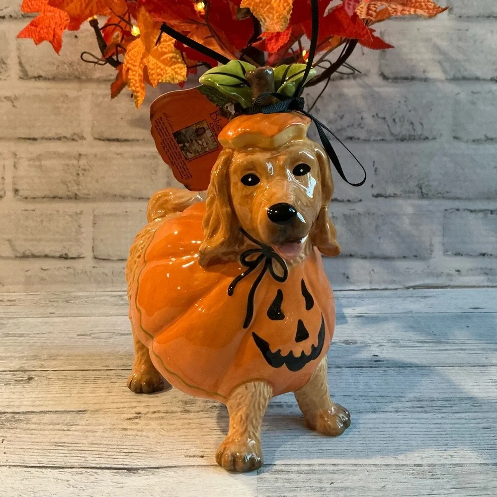 BLUE SKY CLAYWORKS Orange Is My Signature Colour Dachshund Halloween Figurine